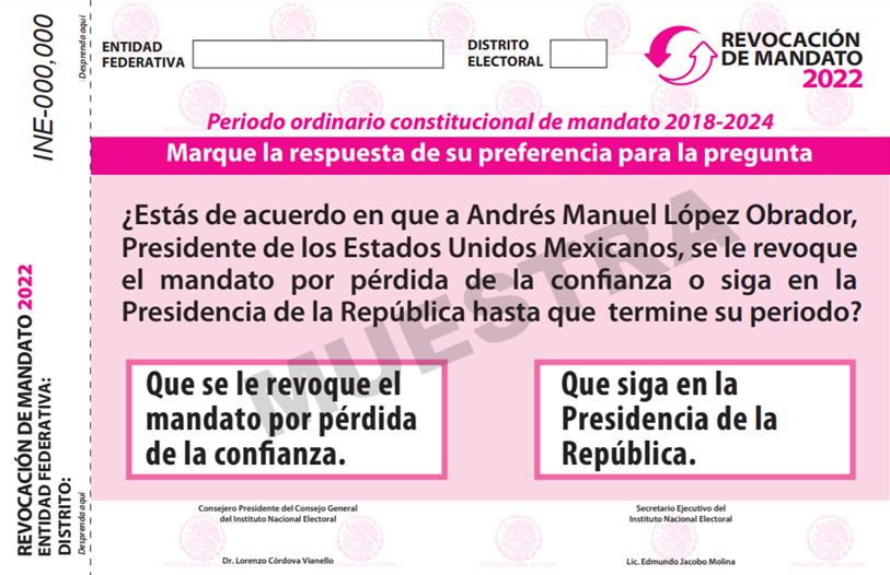 Revocación de mandato: así será la boleta para votar por que AMLO siga o deje el cargo