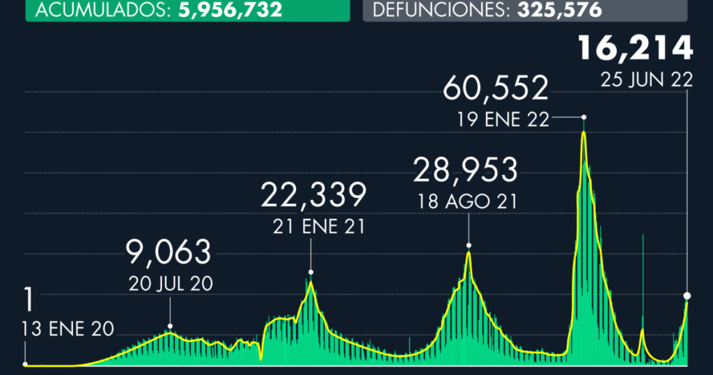 Número de casos de Covid-19 en México al 25 de junio de 2022