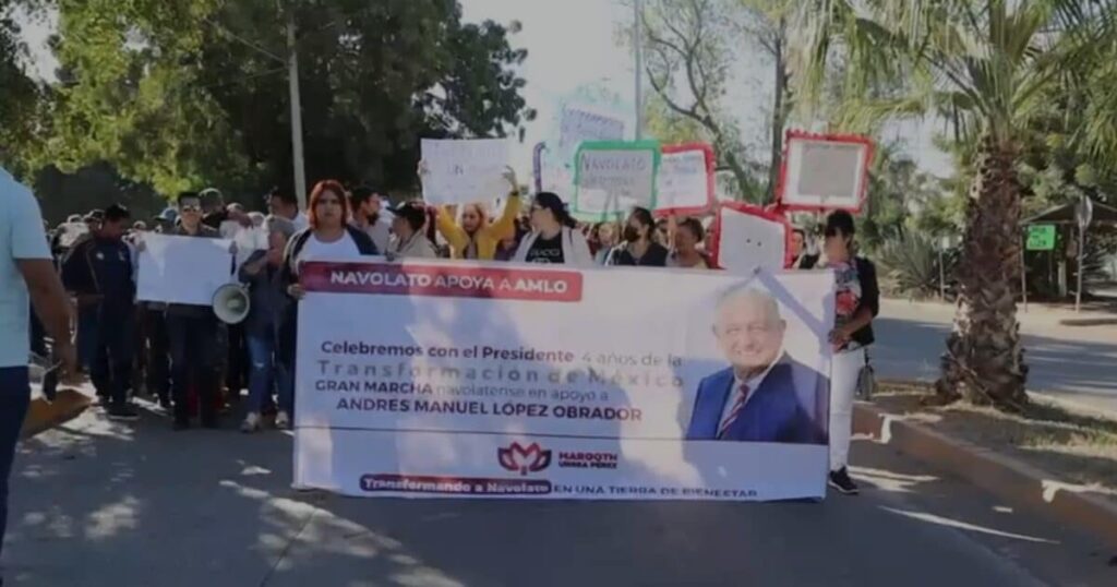 ¡Apoyo masivo! Margoth Urrea, encabeza marcha en apoyo a López Obrador en Navolato