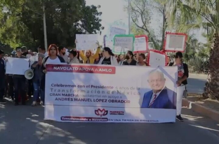 ¡Apoyo masivo! Margoth Urrea, encabeza marcha en apoyo a López Obrador en Navolato