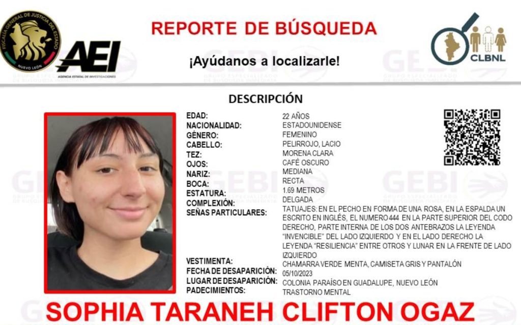 ¿La has visto? Desaparece joven estadounidense de 22 años en Guadalupe, Nuevo León