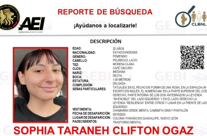 ¿La has visto? Desaparece joven estadounidense de 22 años en Guadalupe, Nuevo León