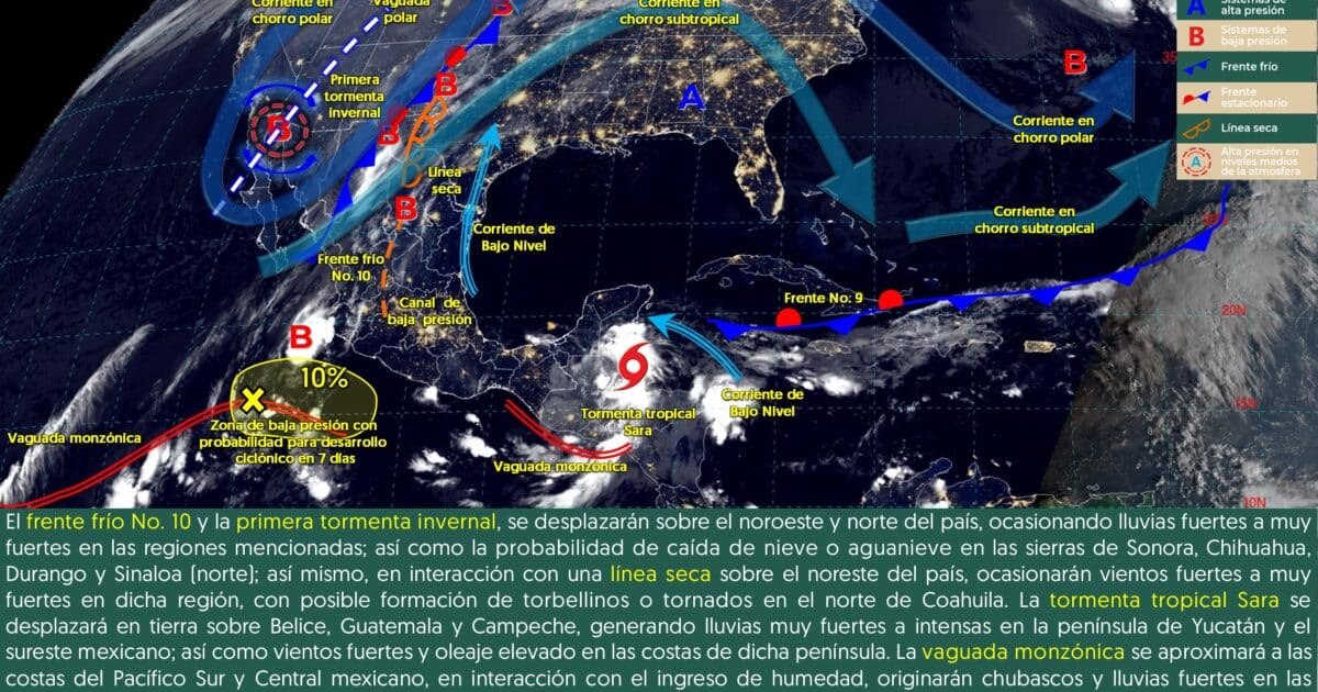 El frente frío No. 10, la primera tormenta invernal y la tormenta Sara harán de las suyas ¡Prepárate!