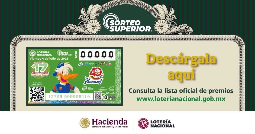 Lotería Nacional: Resultados del Sorteo Superior 2850 del 4 de julio de 2025